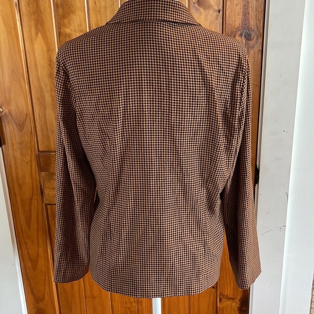 Casual Corner Vintage Jacket Blazer Shacket Petite 8 brown tan houndstooth plaid - Picture 3 of 7